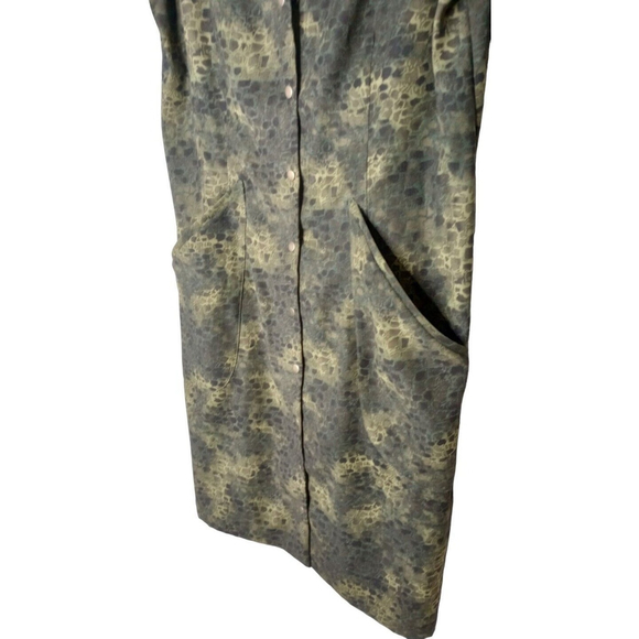 Vtg Roedean Shift Retro 50s Dress Short Sleeve Green Gator Animal Print Pinup - Picture 4 of 7